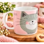 Cicás porcelán bögre rózsaszín kivitelben kávézáshoz és teázáshoz