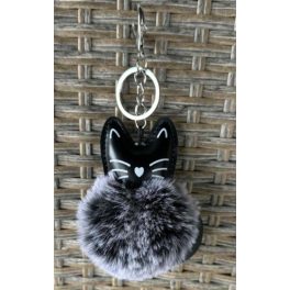 Szürke cicás kulcstartó puha pomponnal