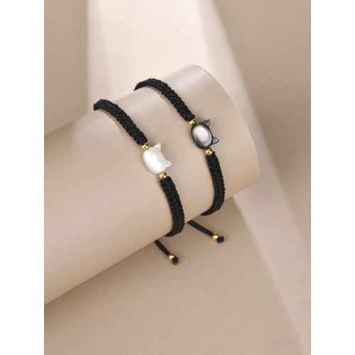 Páros fonott karkötő-fekete és fehér macskafej