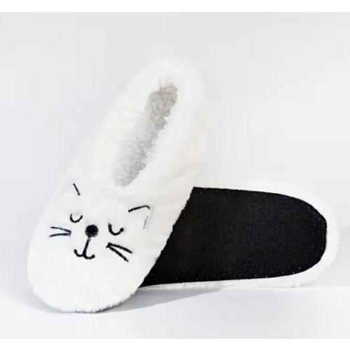 Cicás plüss mamusz női szobapapucs – cica arc mintával