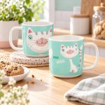 Cicás porcelán bögrék hangulatos kávésarokban