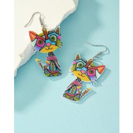 Színes cicás fülbevaló – bohókás macskás ékszer nőknek