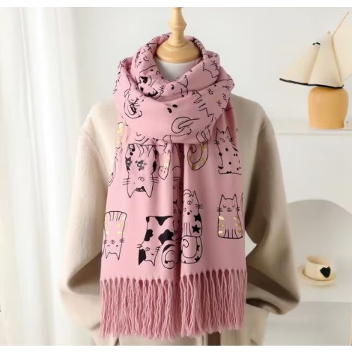 Divatos sál cicákkal-rózsaszín