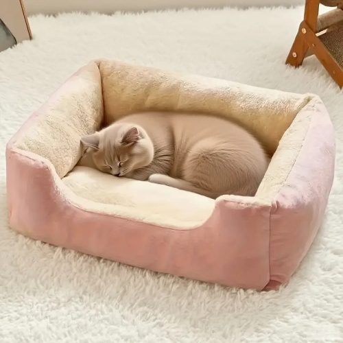 Kényelmes macskaágy rózsaszín szegéllyel, prémium minőségben