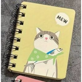 Spirálos sárga cicás jegyzetfüzet, 80 oldalas, vonalas lapokkal
