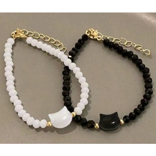 fekete és fehér cicás karkötő – macskafej medálos ékszerszett pároknak