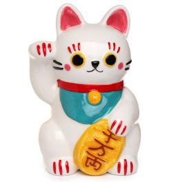Fehér Maneki Neko kerámia persely elölnézet
