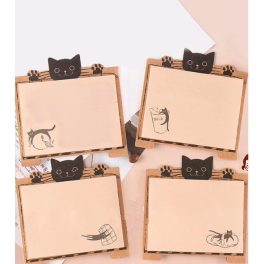 Macskás öntapadós jegyzettömb több mintával – fekete cicafejjel