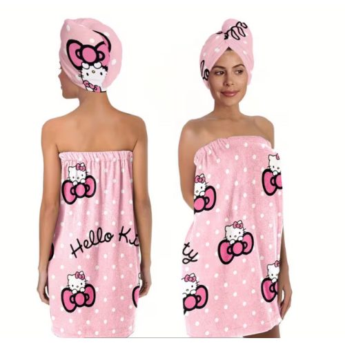 cicás fürdőszett törölközőruhával és hajszárító sapkával