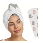 Kék vagy fehér cicás hajtörölköző sapka hosszú hajhoz, nedvszívó kivitel