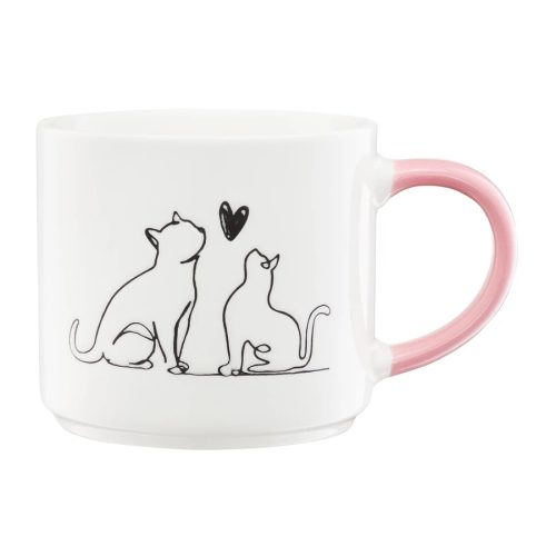 Macskás bögre nagy méretben rózsaszín fogantyúval