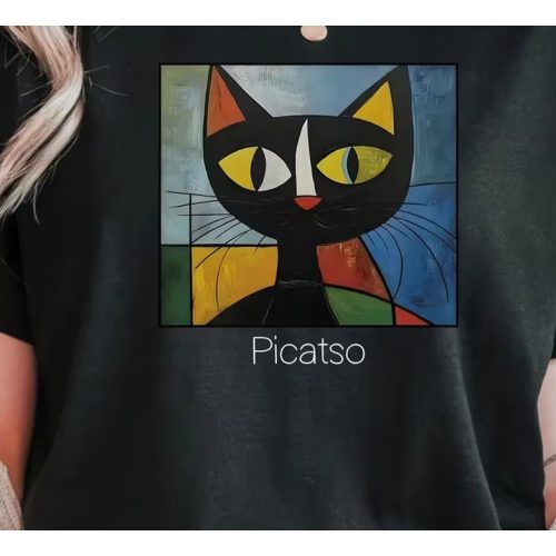 Picasso stílusú macskás női póló