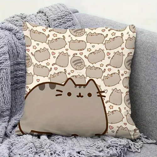 Díszpárnahuzat Pusheen mintával, szívecskékkel és csillagokkal