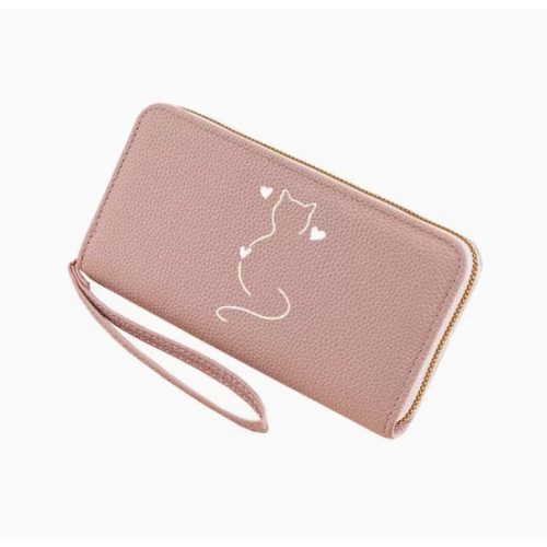 Rózsaszín női pénztárca finom cicás mintával