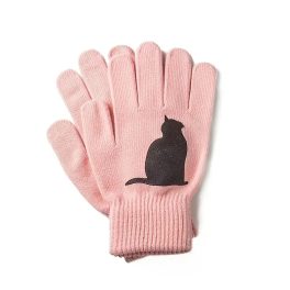   Rózsaszín cicás kötött kesztyű – meleg, ötujjas téli viselet
