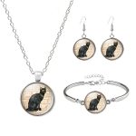 Fekete macskás medál – cicás nyaklánc 50+5 cm lánccal