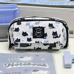 Nagy méretű macskás tolltartó dupla cipzáras rekesszel, cicás minta – Doromboló Webshop
