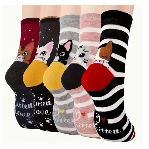 5db-os színes cicás zokni