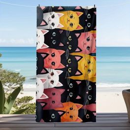 Vidám, cicafejes strandtörölköző 160×80 cm – Doromboló Webshop