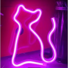 Rózsaszín fényű, macska alakú LED neon lámpa