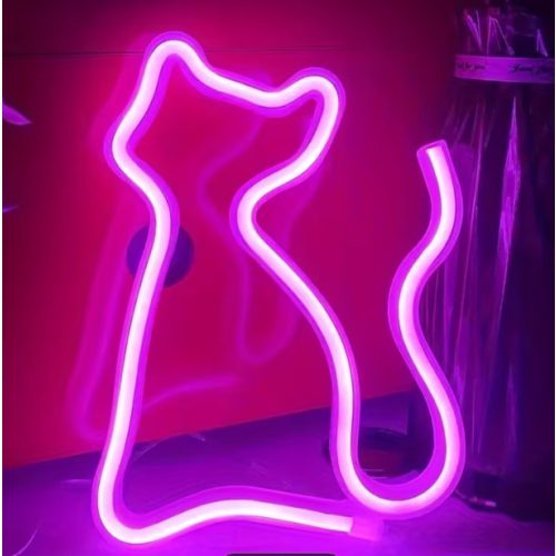 Rózsaszín fényű, macska alakú LED neon lámpa