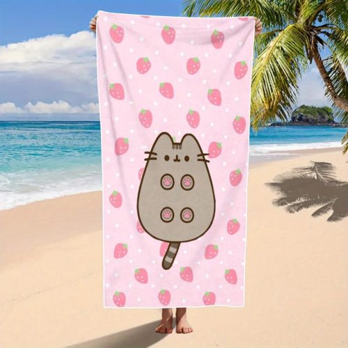 Strandtörölköző-Pusheen macska eperrel 