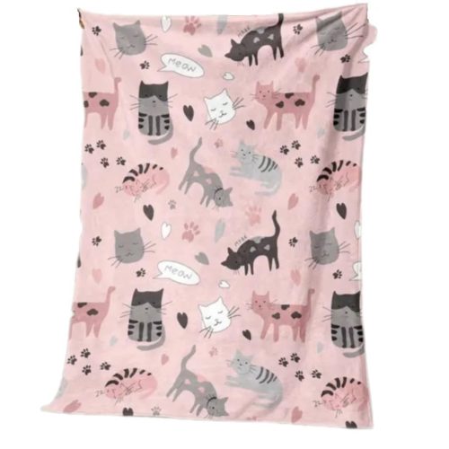Rózsaszín takaró színes cicákkal