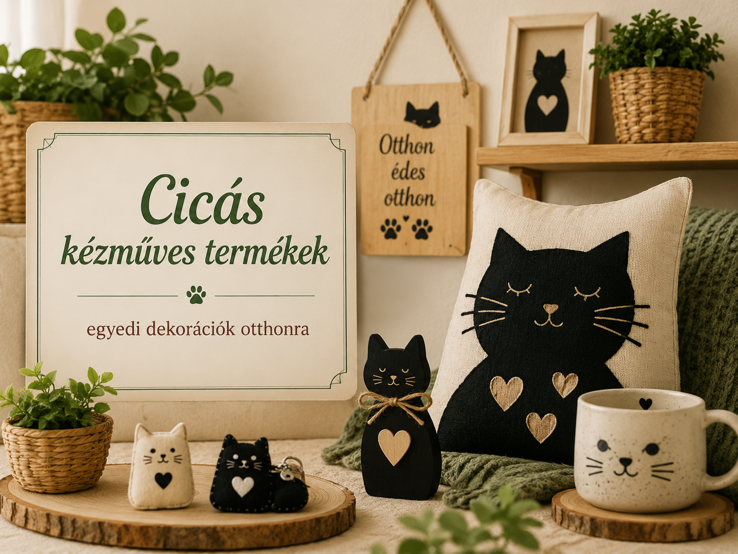 Cicás kézműves termékek – egyedi macskás dekorációk