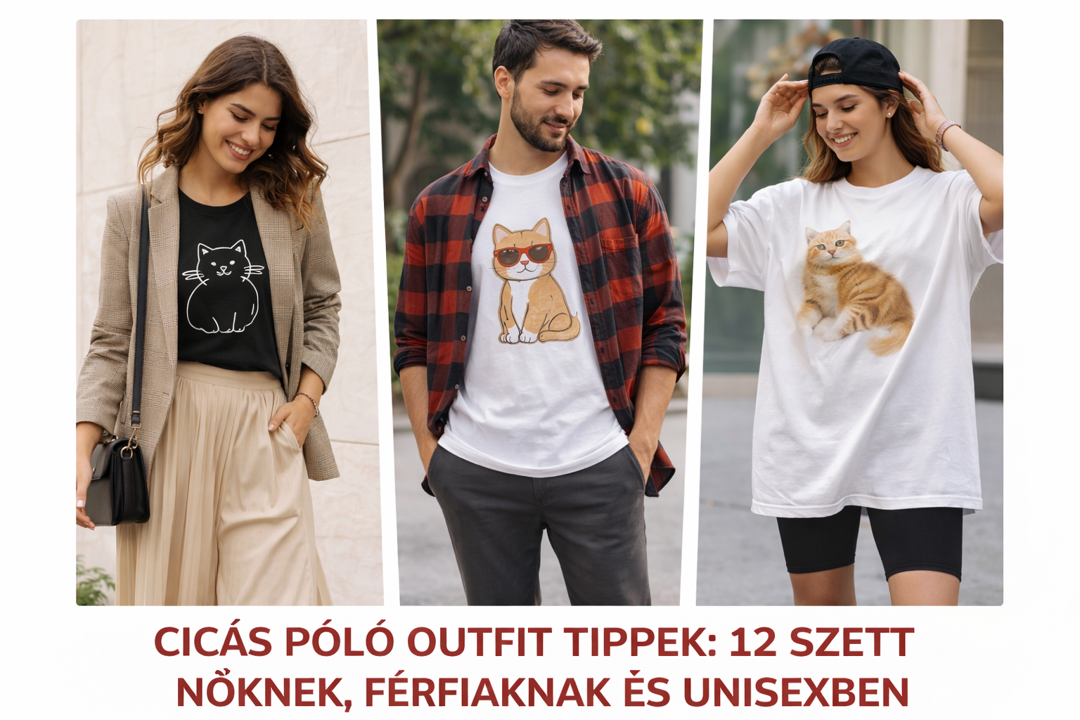 Hogyan viseld a cicás pólót stílusosan? 12 outfit ötlet (női, férfi, unisex)